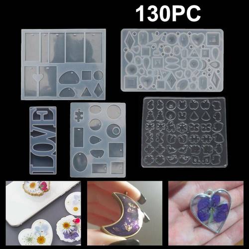 130pcs Silicone Earring Pendant Mold Necklace Jewelry Resin Mould Casting Craft